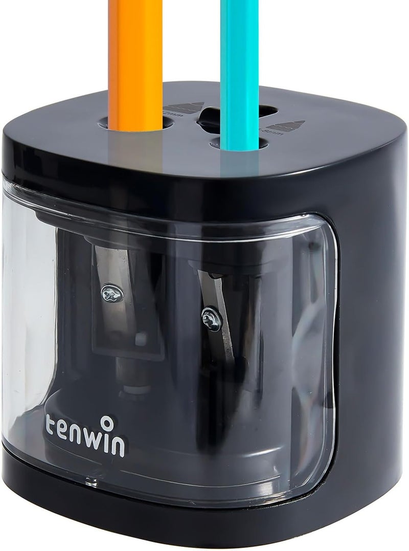 tenwin Electric Pencil Sharpener, Dual Hole Pencil Sharpeners Battery Powered, Small&Portable, Fit for 6-12mm No.2/Colored Pencils, Kids, School/Home (Black) - Image 1